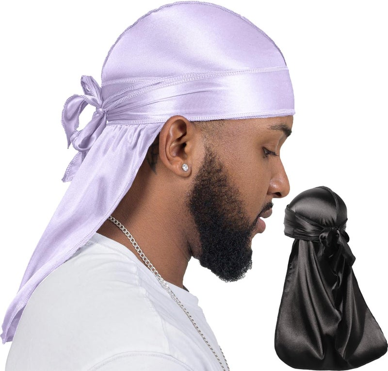 ForceWave 2 Pieces Silky Durag Pack for Men Women Waves, Premium Satin Deluxe Du-rag - Image 1